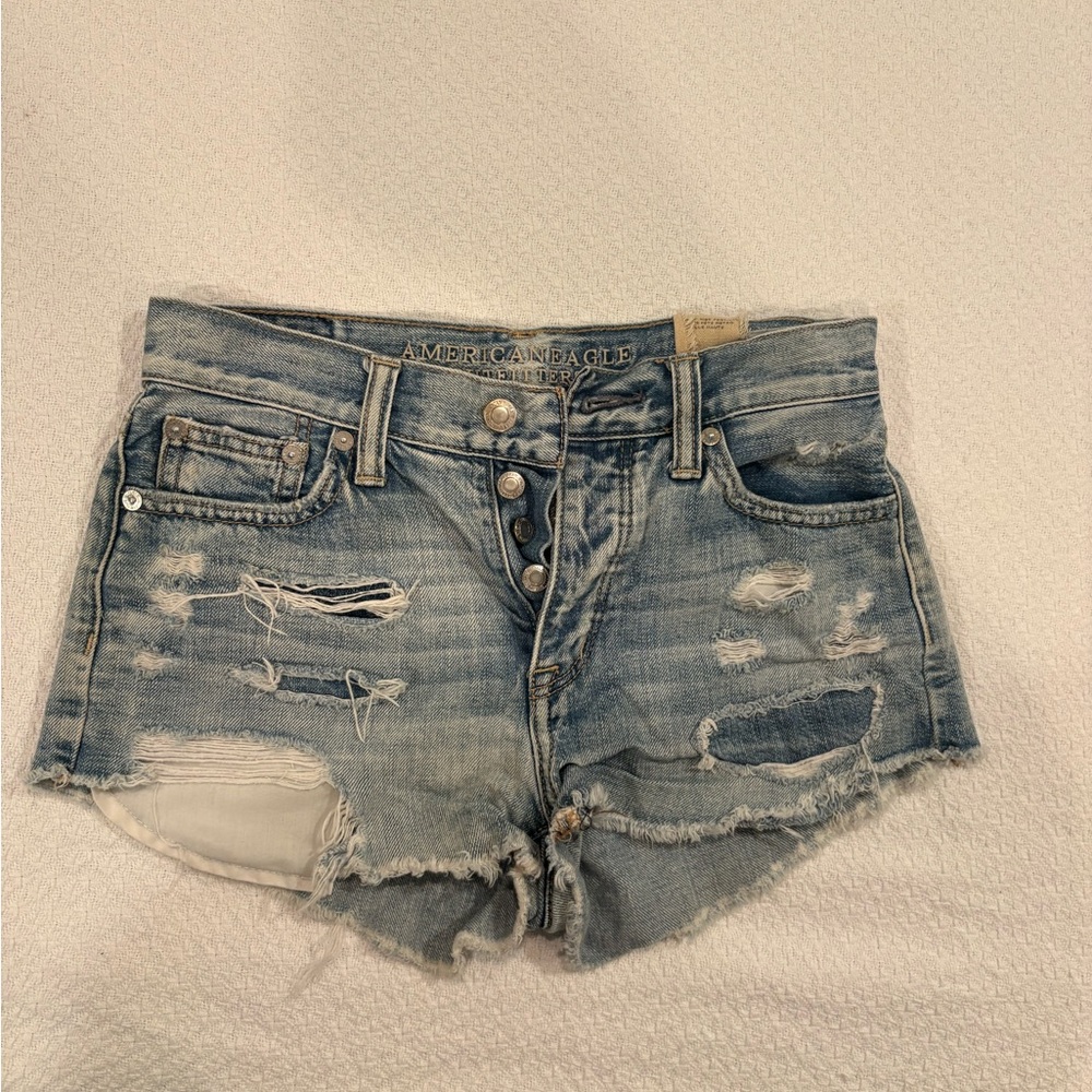 American Eagle Outfitters Faded Blue Ripped Jean Shorts
